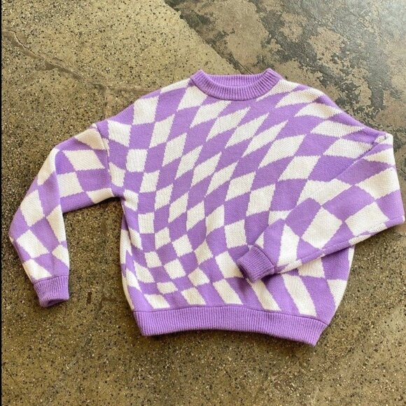 Lisa Says Gah Emma Sweater in Purple Warp Check - Picture 1 of 6